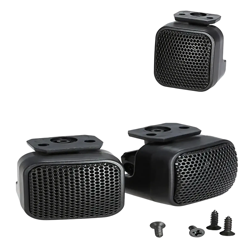 Black plastic 500w car tweeter dome speakers with hexagonal grille and mounting bracket for automotive audio