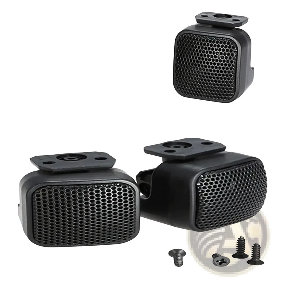 Black plastic 500w car tweeter dome speakers with hexagonal grille and mounting bracket for automotive audio