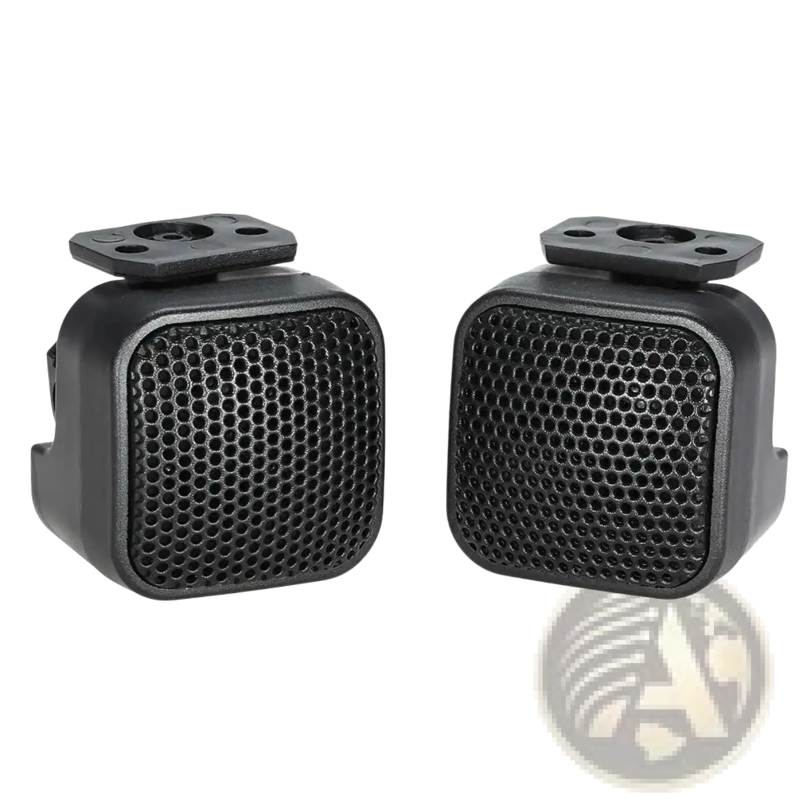 Black square 500w car tweeter dome speakers with honeycomb grille and mounting brackets for automotive audio