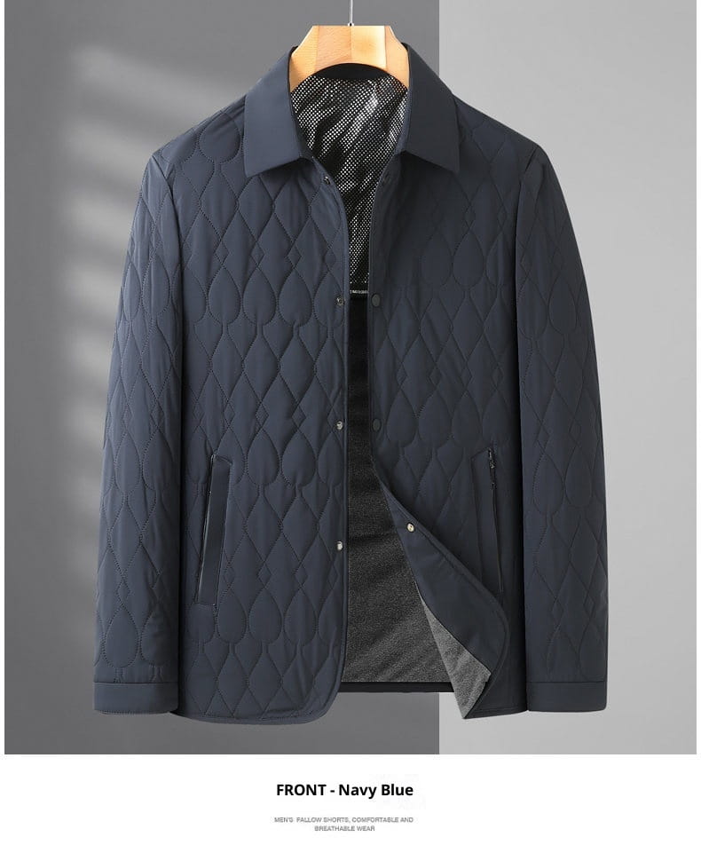 Dunkelblaue Herren-Leichte gesteppte Businessjacke mit Diamantmuster und Knopfverschluss.