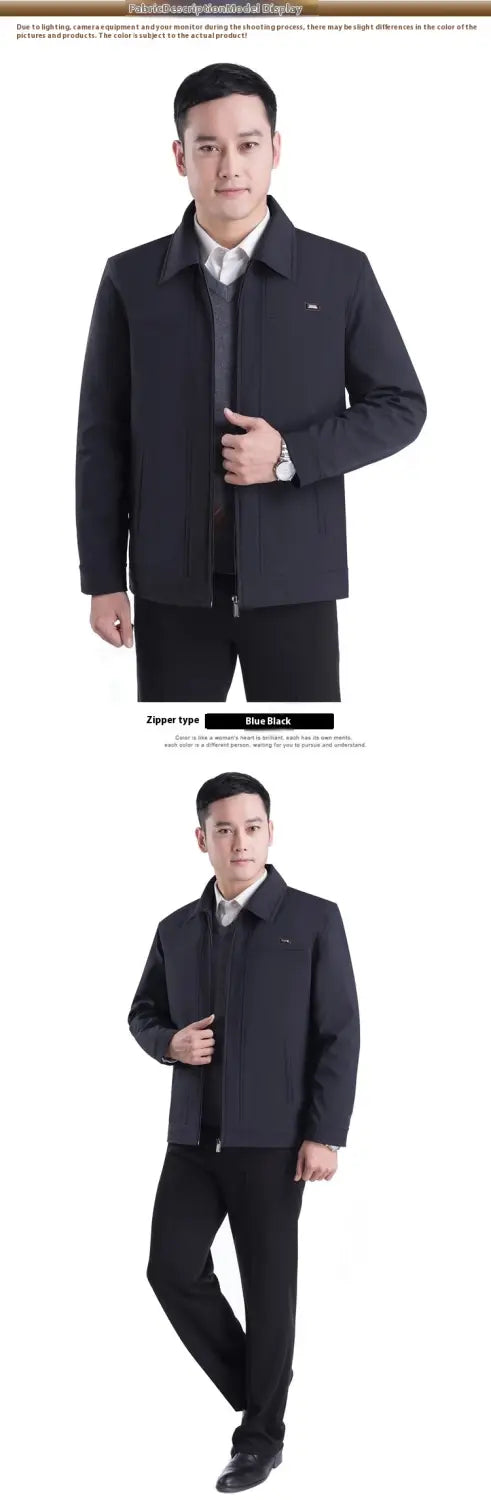 Dark navy blue men casual quilted jacket with a structured collar and subtle stitching details suitable for autumn outerwear.