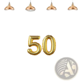 Golden foil balloon number 50 with shiny metallic finish for 50th anniversary party banner and photo backdrop