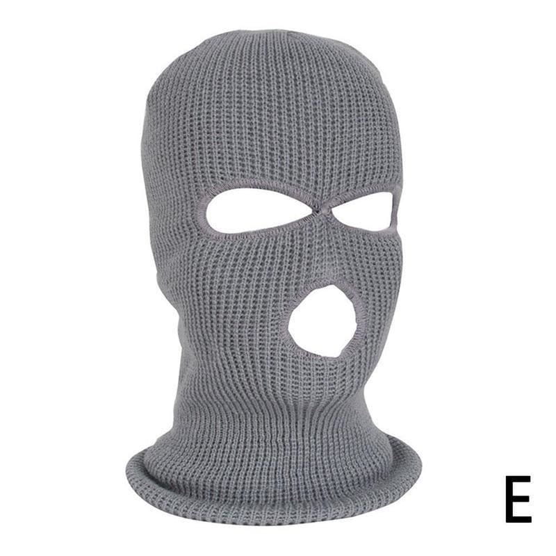 Bonnet cagoule tricoté gris, en fil chaud, avec des ouvertures pour les yeux et la bouche, conçu pour la pratique du cyclisme