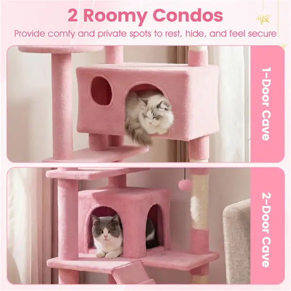 52 Inch Pink Cat Tree Tower with Condos and Perches