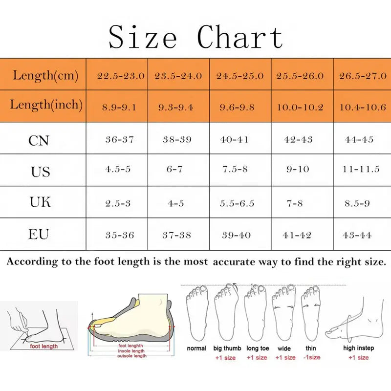 Size chart for smiling cloud and rainbow plush cotton slippers showing measurements in centimeters and inches for cn us uk and eu sizing systems with foot shape guides.