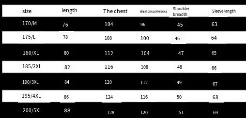 The image displays a size chart for a men thickened trench coat with double collar woolen outerwear, listing various sizes with corresponding chest circumference and sleeve length measurements.