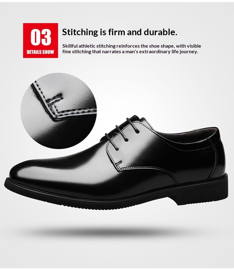 Men’s genuine leather low top business shoes in black patent leather with lace-up oxford design and polished finish
