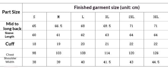 La tabla de tallas de la prenda de la blusa con estampado de leopardo, volanteado en el cuello en forma de V, muestra las medidas finales de la prenda en centímetros para las tallas de S a 3XL.