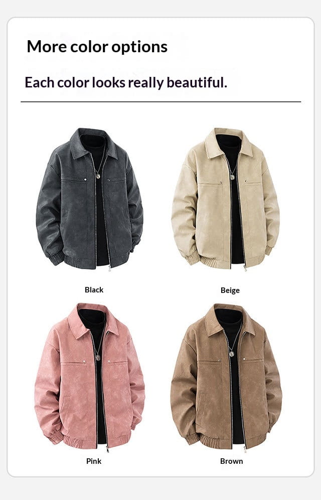 A stylish mens vintage suede bomber jacket with a slim fit and zip front available in black beige pink and brown.