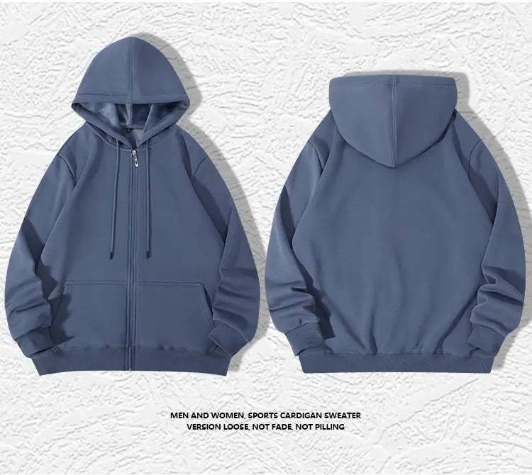 Herren-Schwergewichts-Fleece-Zip-Hoodie in Übergröße in Navyblau mit weicher, lockerer Passform und Fronttaschen.