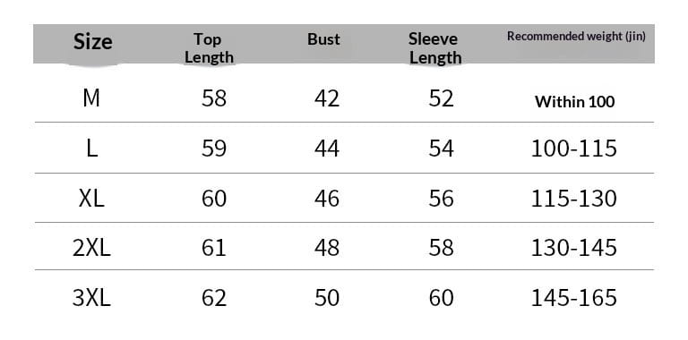 Size chart for the Dralon turtleneck thermal base layer top displaying garment measurements in centimeters and recommended weight ranges per size.