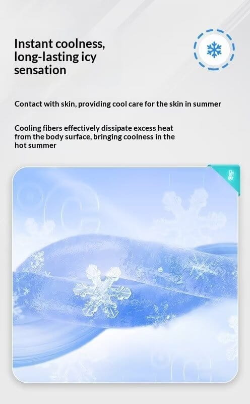Anti-mosquito casual athletic trousers in translucent blue fabric with embedded cooling fibers and delicate white snowflake patterns designed for instant coolness during summer.