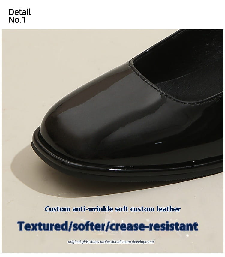 black patent leather mary jane double strap block heels with glossy finish and rounded toe