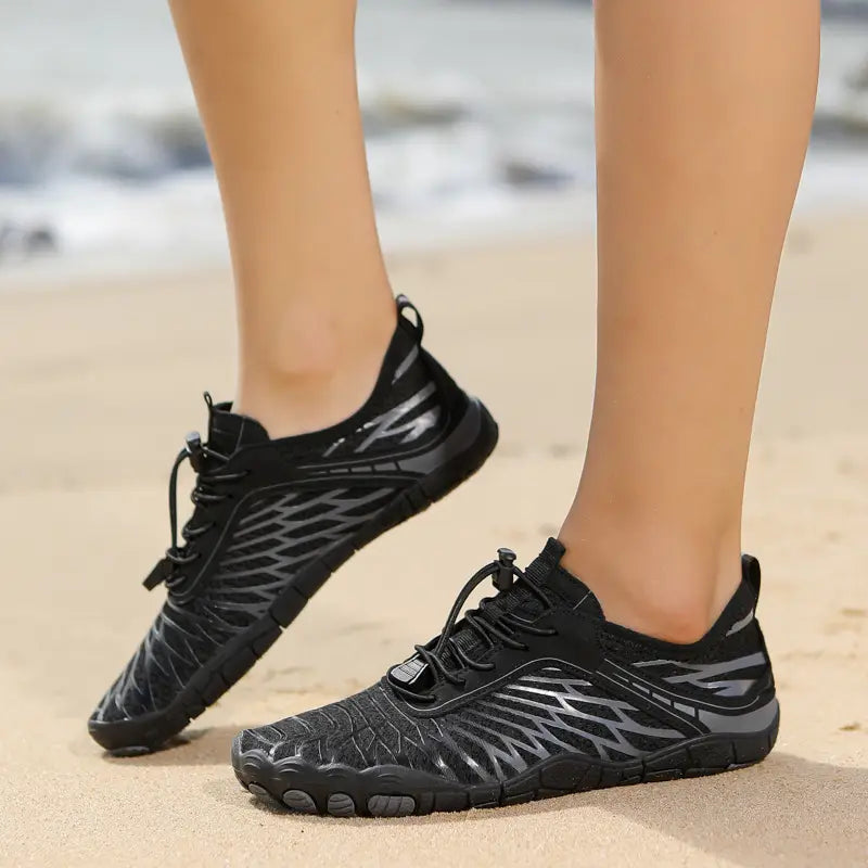 Breathable non slip quick dry water sports shoes in white and blush pink with a mesh upper and segmented rubber sole
