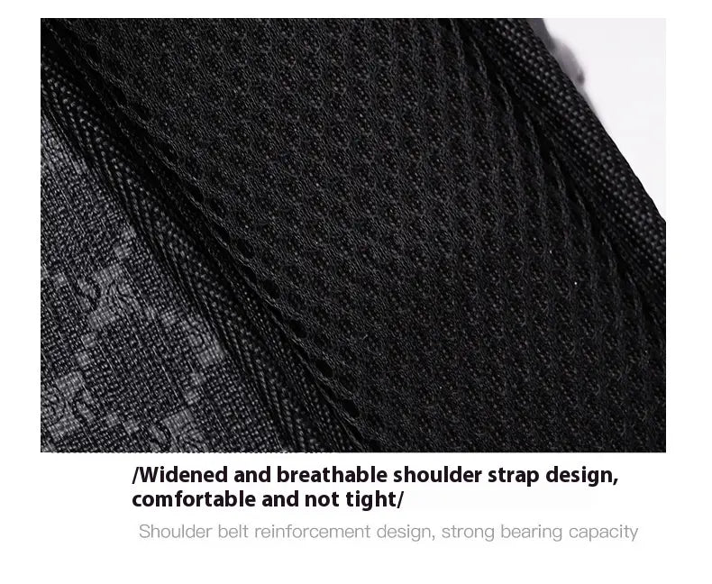 black mesh shoulder strap with breathable woven texture and reinforced stitching on the shark backpack large capacity geometric business pu bag