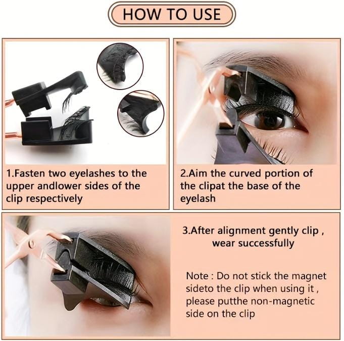 Schwarze Kunststoff-Wimpernklammer mit magnetischem Verschluss für eine präzise Anwendung, enthalten in 3D-Magnet-Wimpern mit professionellem Applikator-Set