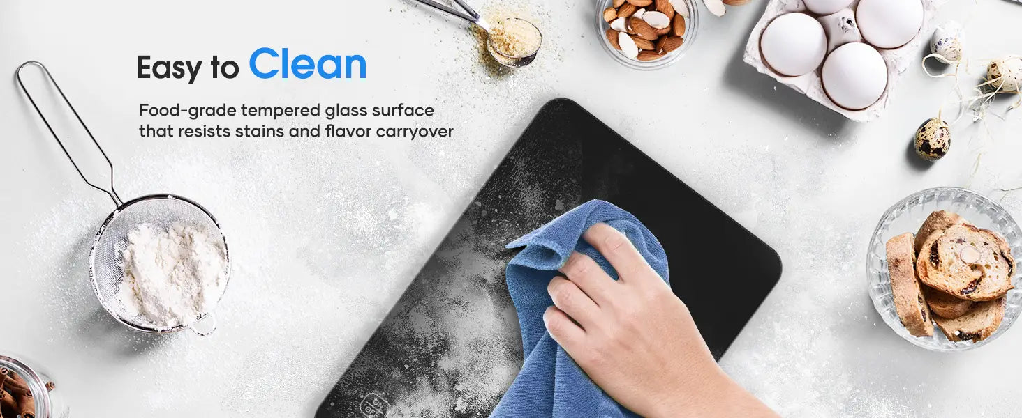 black food-grade tempered glass cutting board with a smooth stain-resistant surface for use with digital kitchen scale 15kg rechargeable food scale
