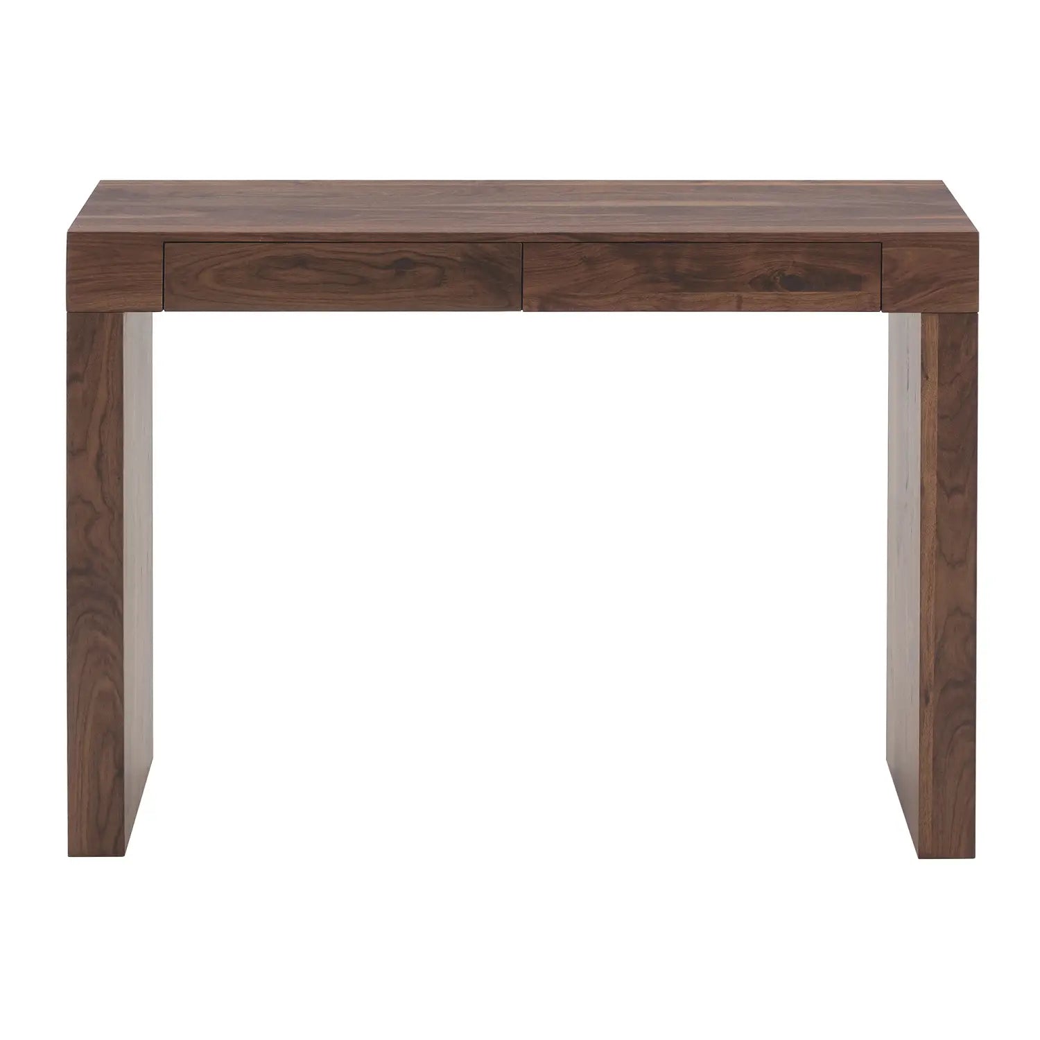 Dark brown walnut wood bar table with double drawers measuring 50 inch.