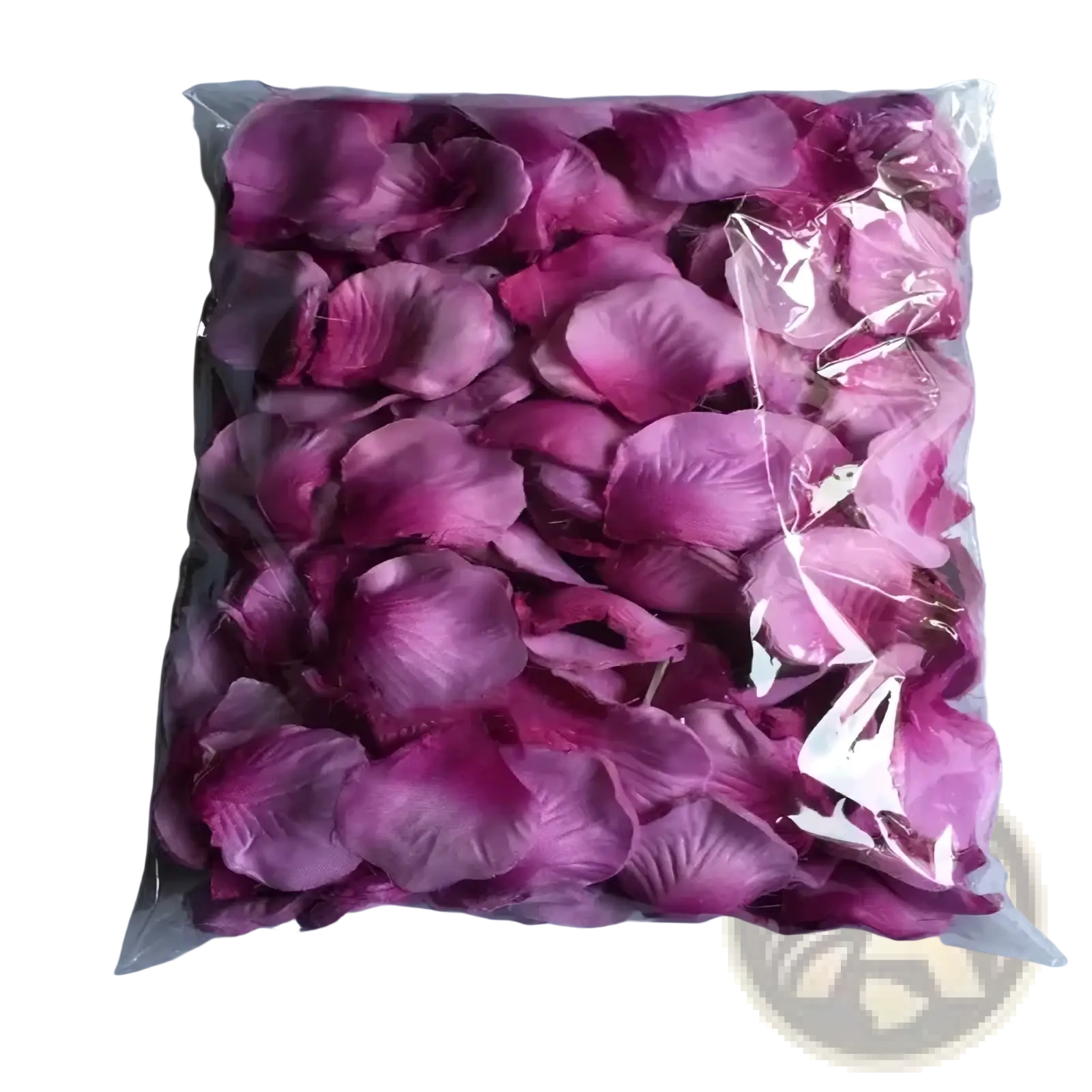 A bag of 5500 colorful artificial pink rose petals with a magenta to lavender gradient made of soft fabric for wedding decor