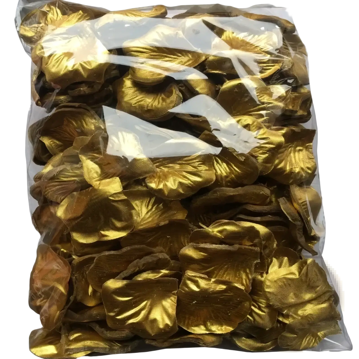 A bag filled with shiny gold foil rose petals for colorful wedding decor with 5500 pieces