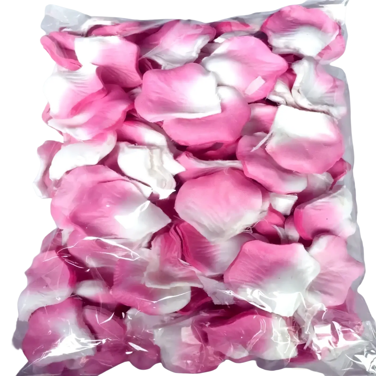 Pink and white gradient rose petals in a clear plastic bag for wedding decor 5500 colorful rose petals product