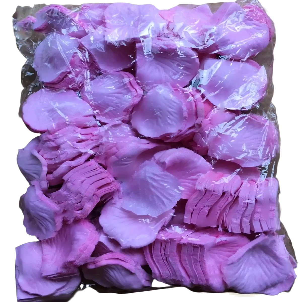 A package of 5500 colorful pink fabric rose petals with fringed edges for wedding decor