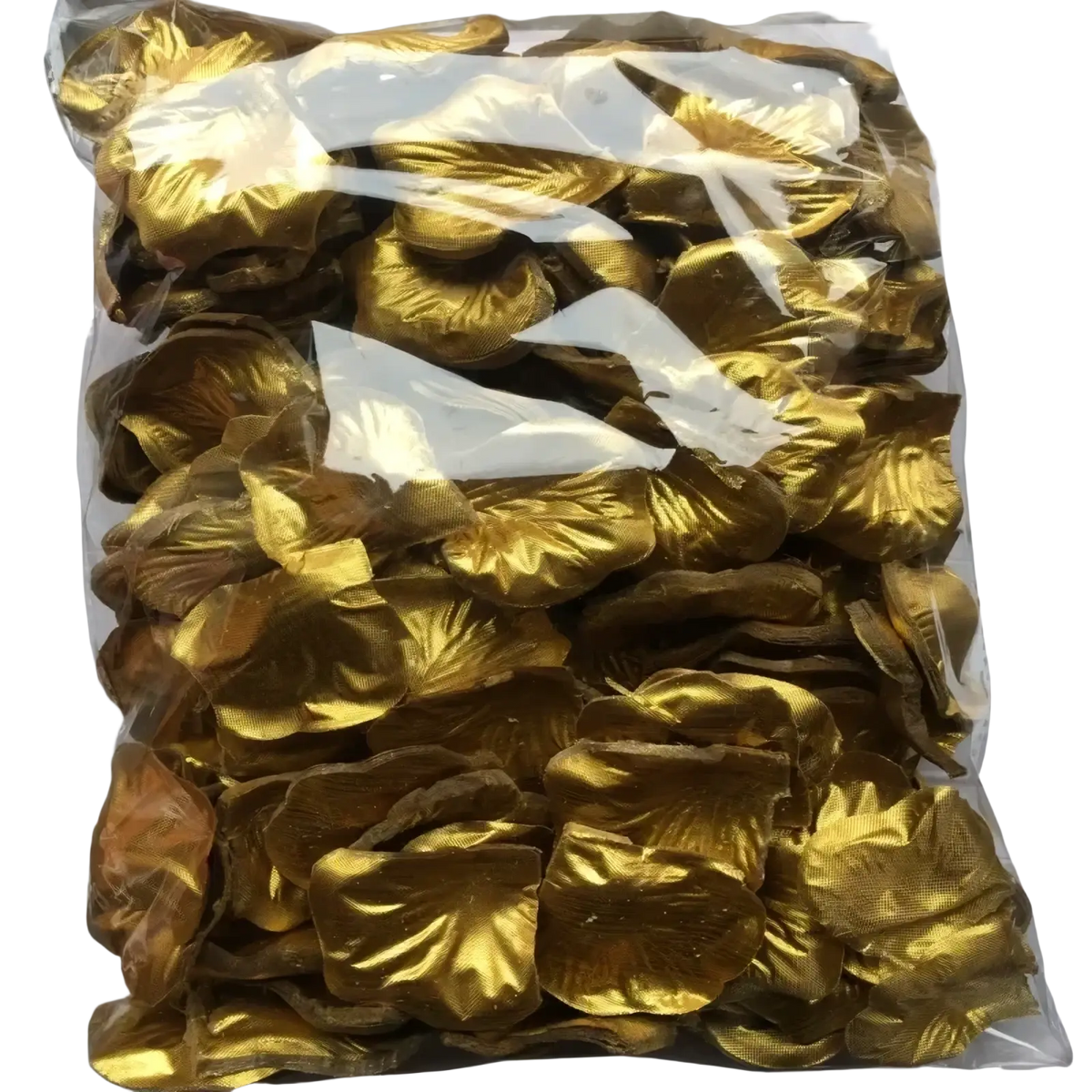 A bag filled with shiny gold foil rose petals for colorful wedding decor with 5500 pieces