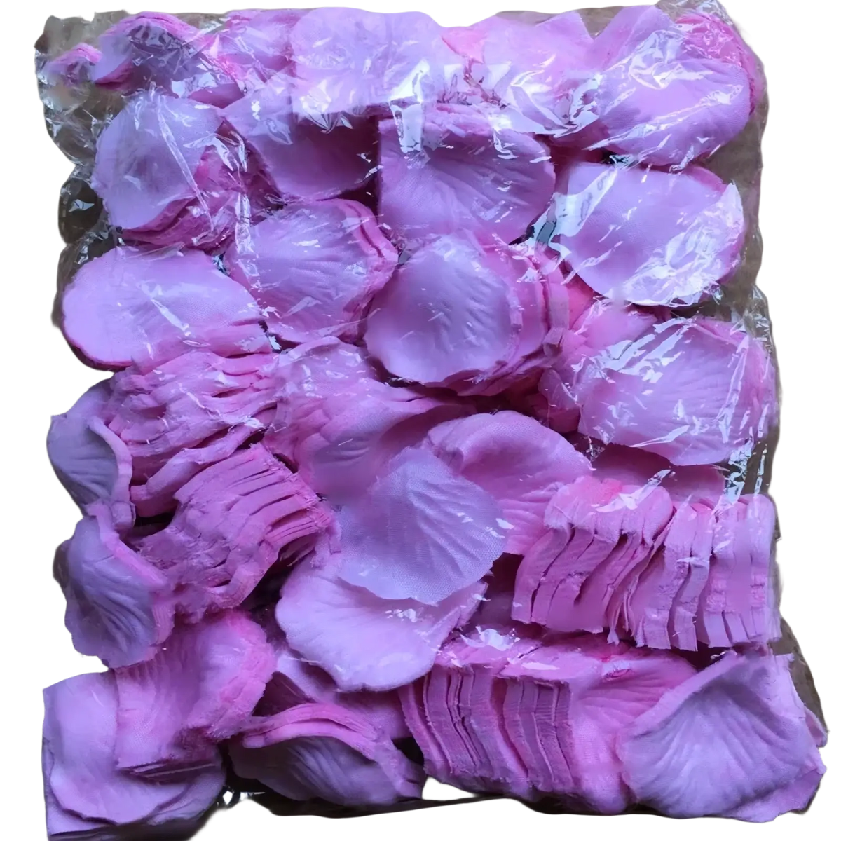A package of 5500 colorful pink fabric rose petals with fringed edges for wedding decor