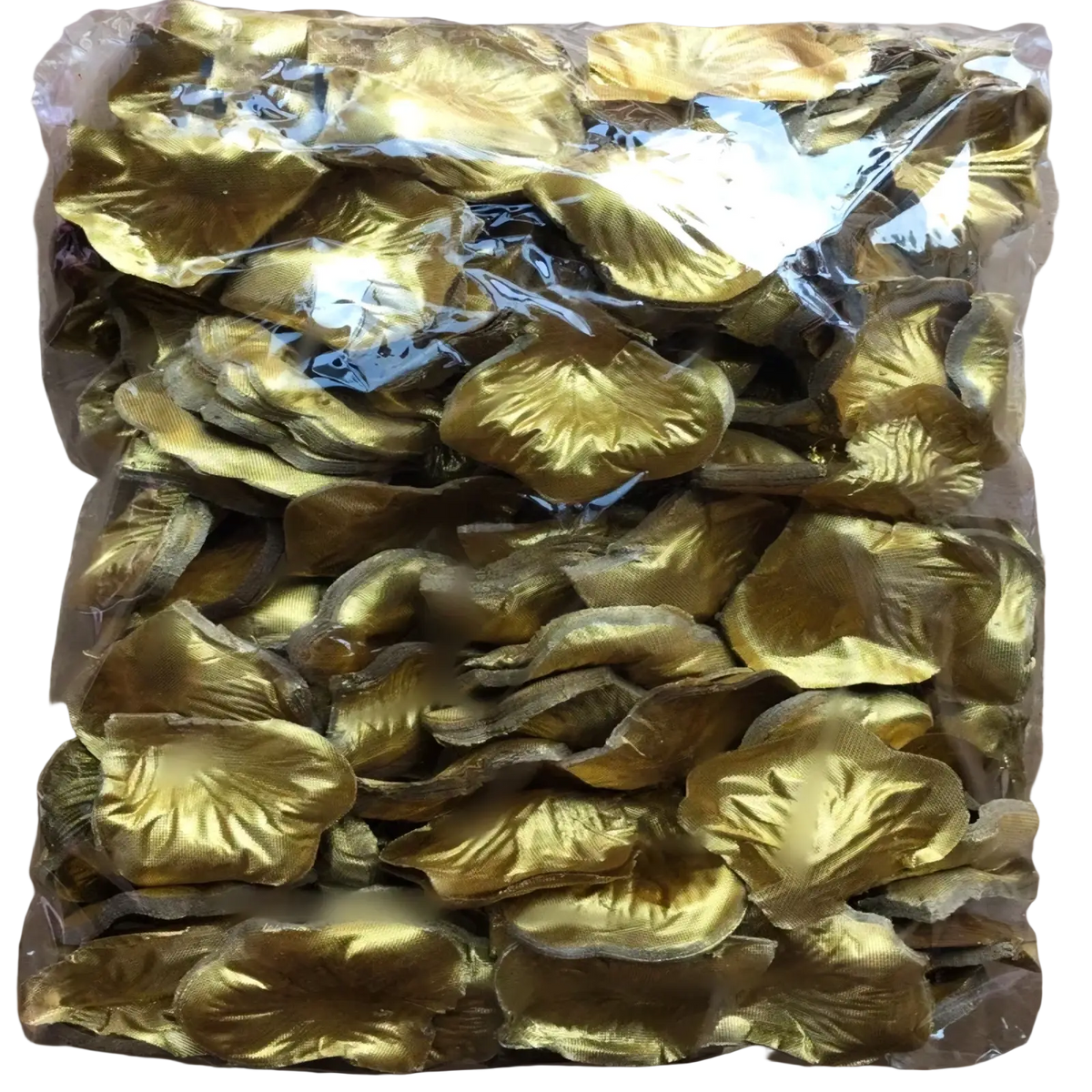 A package of shiny gold fabric rose petals from the 5500 colorful rose petals wedding decor collection