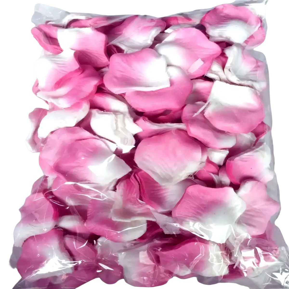 Pink and white gradient rose petals in a clear plastic bag for wedding decor 5500 colorful rose petals product