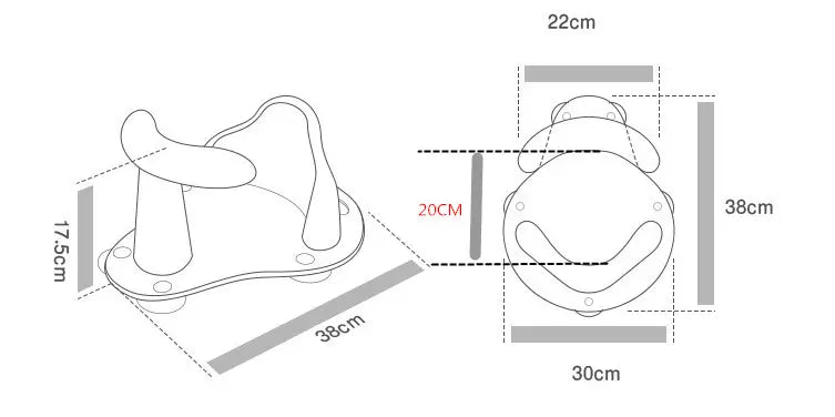 Chaise de bain pour bébé en plastique blanc, antidérapante, avec ventouses, accoudoirs incurvés et base circulaire.