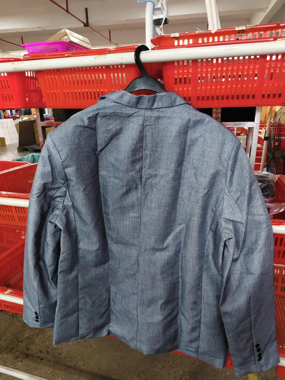 mens slim fit casual blazer british style suit in dark blue denim with subtle textured weave and classic notched lapel design