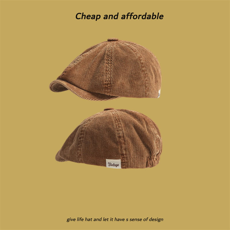 brown corduroy eight panel retro newsboy cap with structured vintage inspired design