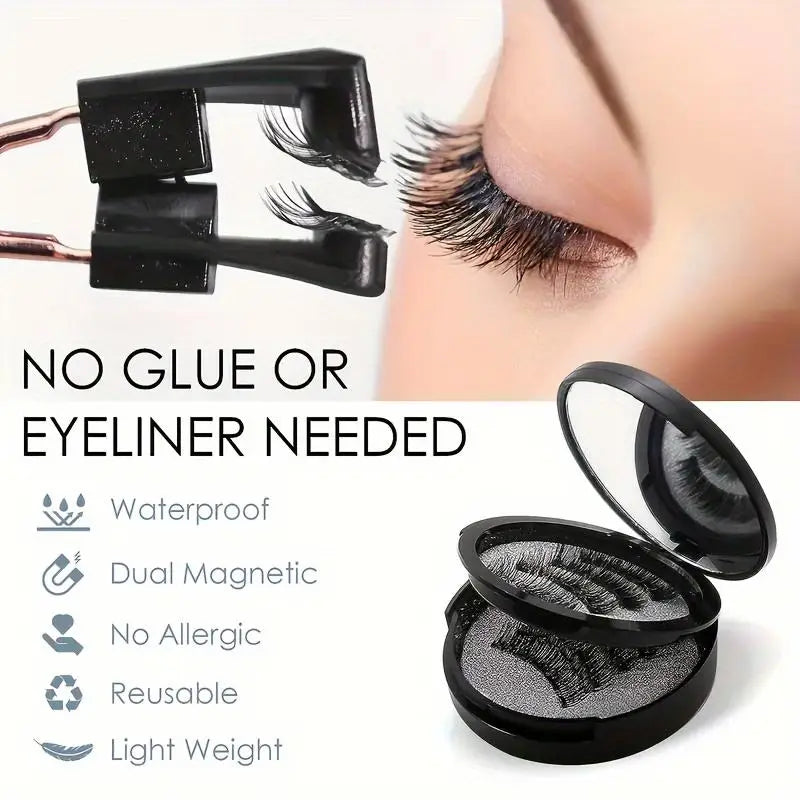 Magnetischer Wimpernapplikator in Schwarz mit Roségold-Griffen, entworfen für eine einfache Anwendung von 3D-Magnet-Wimpern ohne Kleber oder Eyeliner, mit schwarzem, passendem Case; enthält wasserdichte, wiederverwendbare 3D-Magnet-Wimpern für den professionellen Gebrauch.