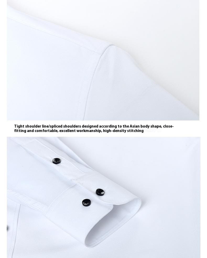 Herren Slim-Fit Business-Kleidhemd mit langem Arm in Weiß mit schwarzen Knöpfen und einer taillierten Passform.
