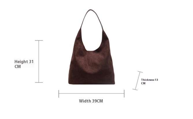 A dark brown suede hobo tote bag for women featuring a single shoulder strap and rounded top opening with a matching pouch.
