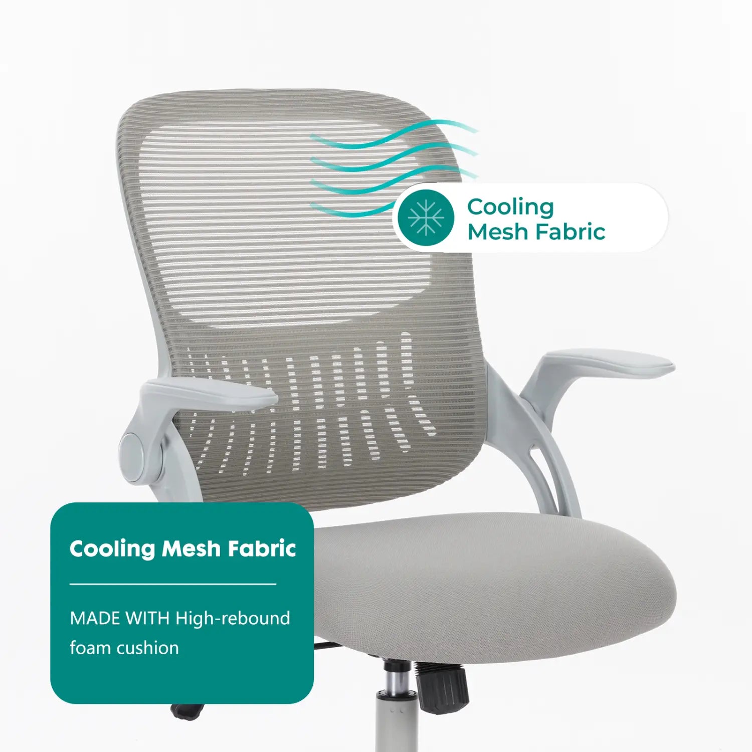 Chaise de dessin ergonomique grise avec dossier en maille et coussin en mousse haute résilience, conçue pour une utilisation avec un bureau debout