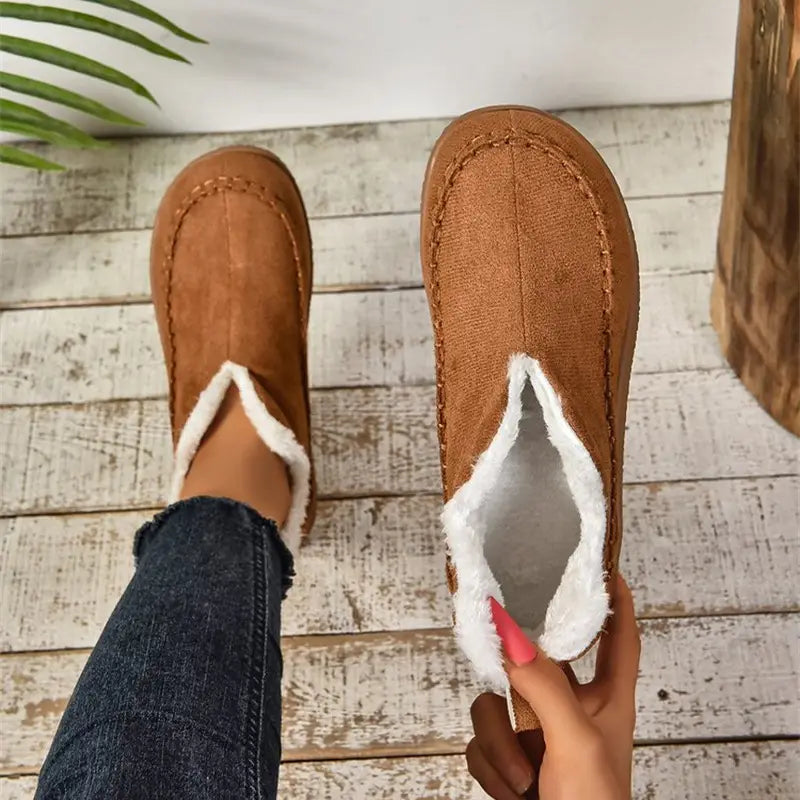 Women’s v Cut Plush Suede Ankle Snow Boots
