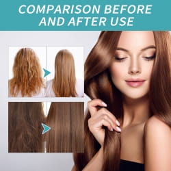 Une femme aux longs cheveux lisses châtain doré, lisses, sains, utilisant la crème coiffante pour cheveux lissés correctrice de protéines 60 ml.