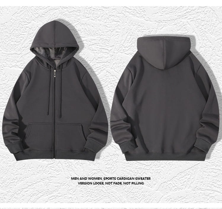 Herren-Schwergewichts-Fleece-Zip-up-Hoodie in Übergröße in Dunkelgrau mit einer weichen, fleecegefütterten Kapuze und Fronttaschen.
