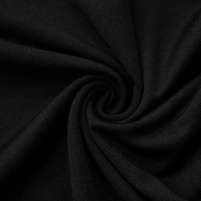 black ribbed knit fabric with a soft stretchy texture used in a strapless keyhole crop top