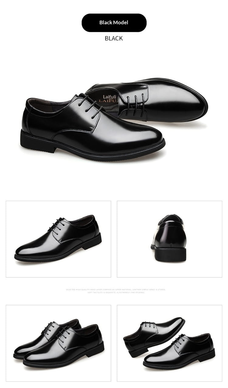 Men’s genuine leather low top business shoes in black patent leather with lace-up oxford design and polished finish