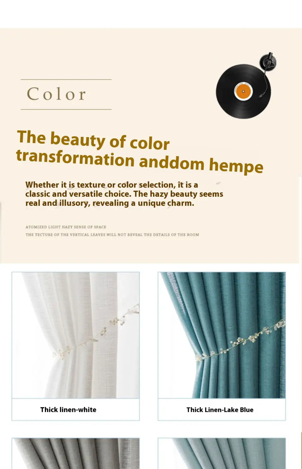 textured sunscreen linen curtains in white and lake blue with delicate beaded trim along the hem for home use