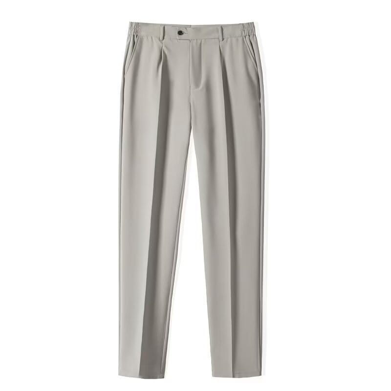 Pantalon de ville casual plissé beige pour hommes, avec une coupe décontractée et une taille élastique pour un port quotidien confortable.