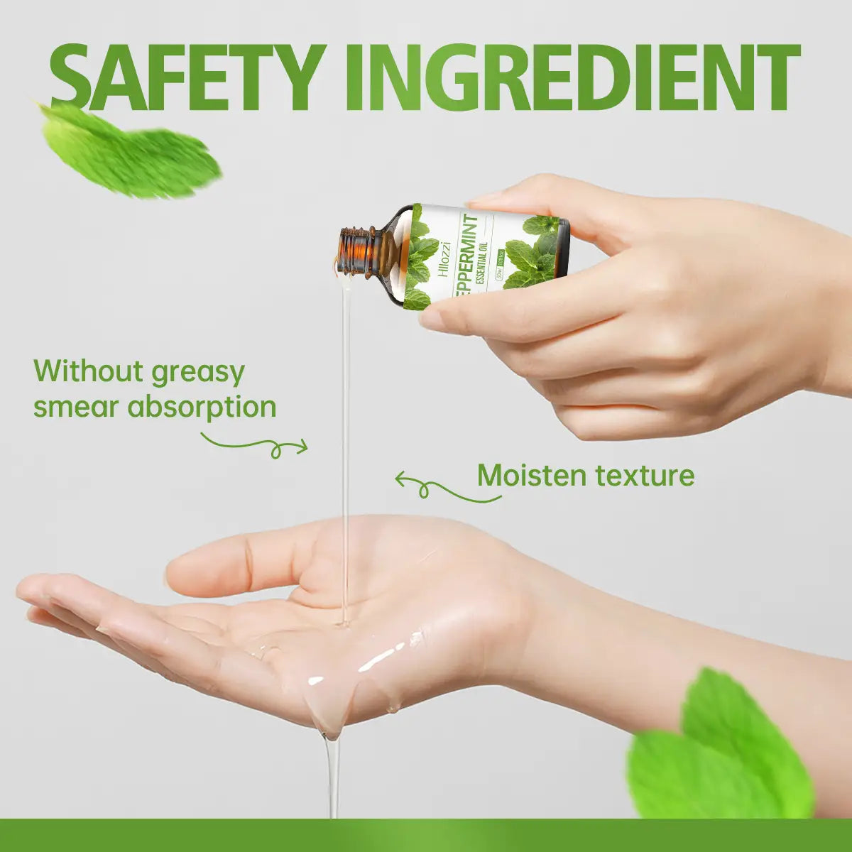 A clear glass bottle with a dark amber cap labeled peppermint essential oil by umoza in the product titled organic myrrh and wintergreen essential oil 30ml.