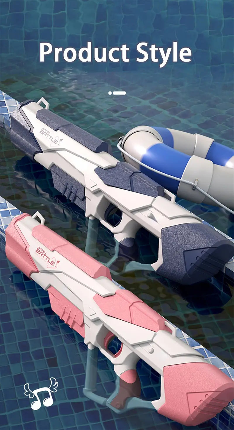 Electric water gun automatic glock toy for kids 358ml in pink and white plastic with gray accents featuring a sleek futuristic design.
