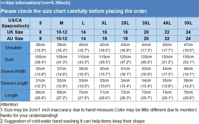 Size chart for plus size chiffon layered top showing shoulder bust sleeve width sleeve length and total length measurements in us ca uk and au sizes.