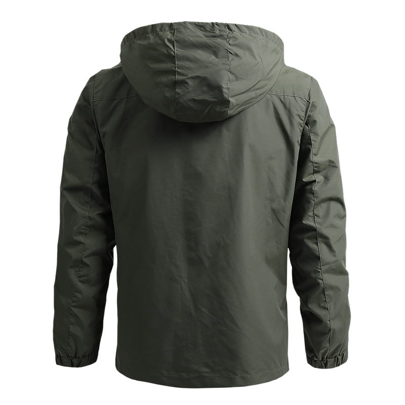 Herren-Wasserdichte Bergsteiger-Softshelljacke in Olivgrün mit glattem, wasserabweisendem Gewebe und elastischen Bündchen, ausgelegt für Outdoor-Aktivitäten