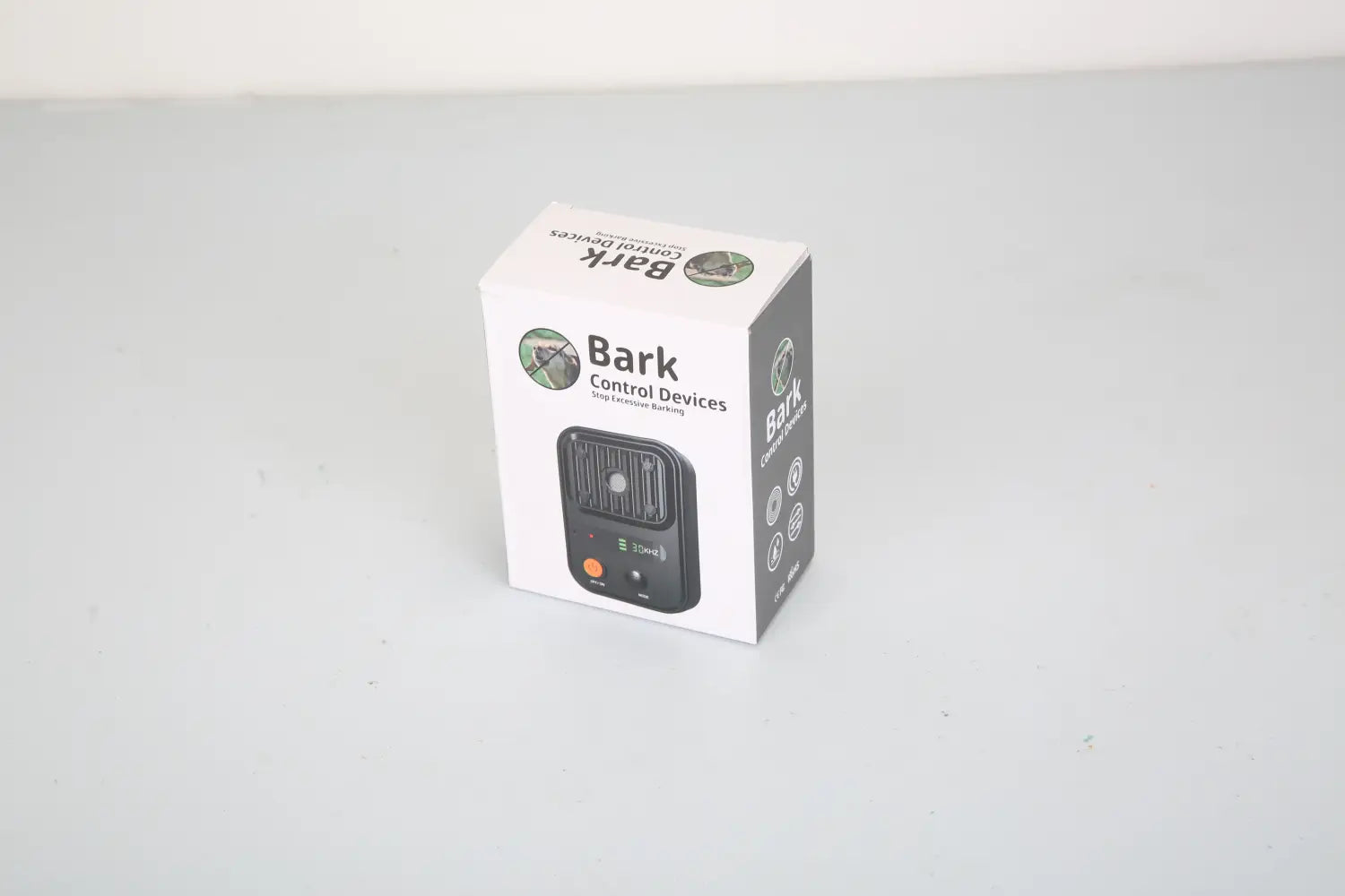 black bark control ultrasonic anti-barking device in retail packaging featuring ipx4 waterproof trainer for dog training use
