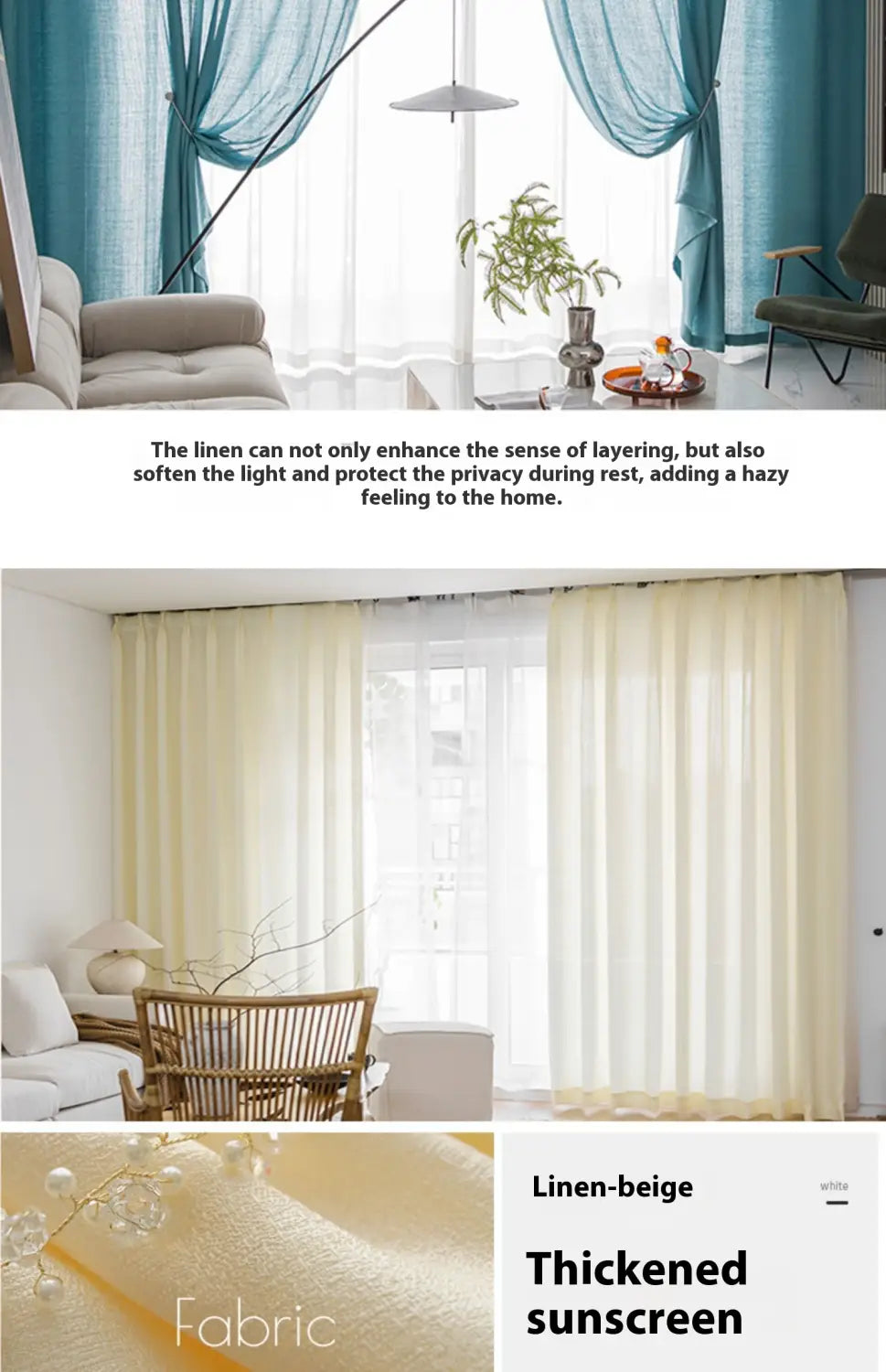 linen-beige thickened textured sunscreen curtains made of linen fabric for home use